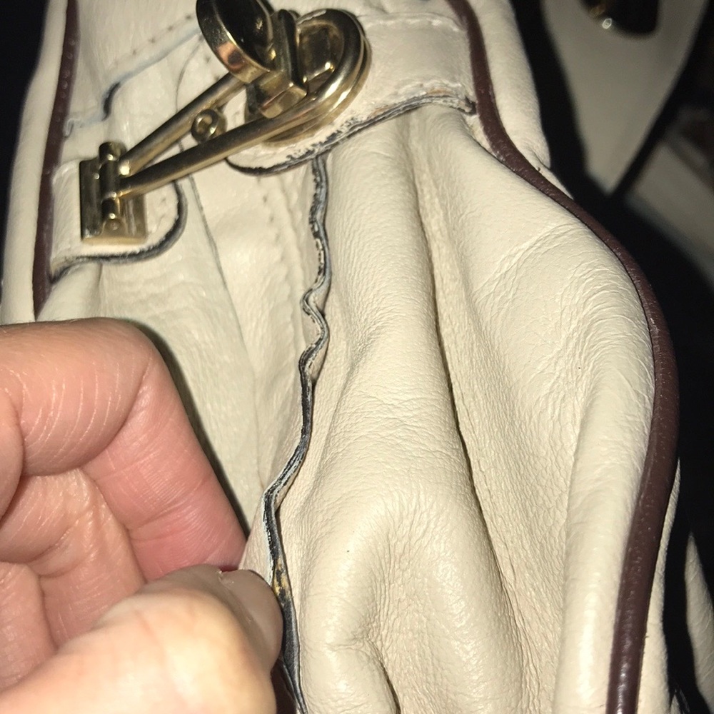 Chloe Cream and Brown Leather Satchel with Curved Design - Picture 11 of 13